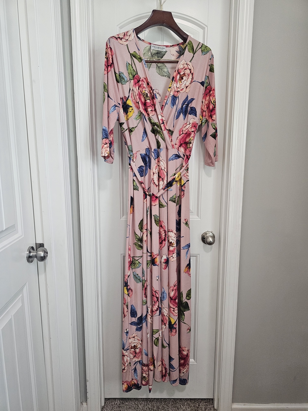 Honey's Child Boutique Pink Floral Wrap Dress With Tie